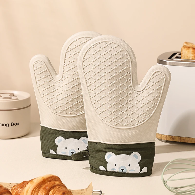 Oven Mitt Silicone - Silikon-Hitzeschutzhandschuhe, verdickt, rutschfest, Hochtemperatur-Ofenhandschuhe, Back- und