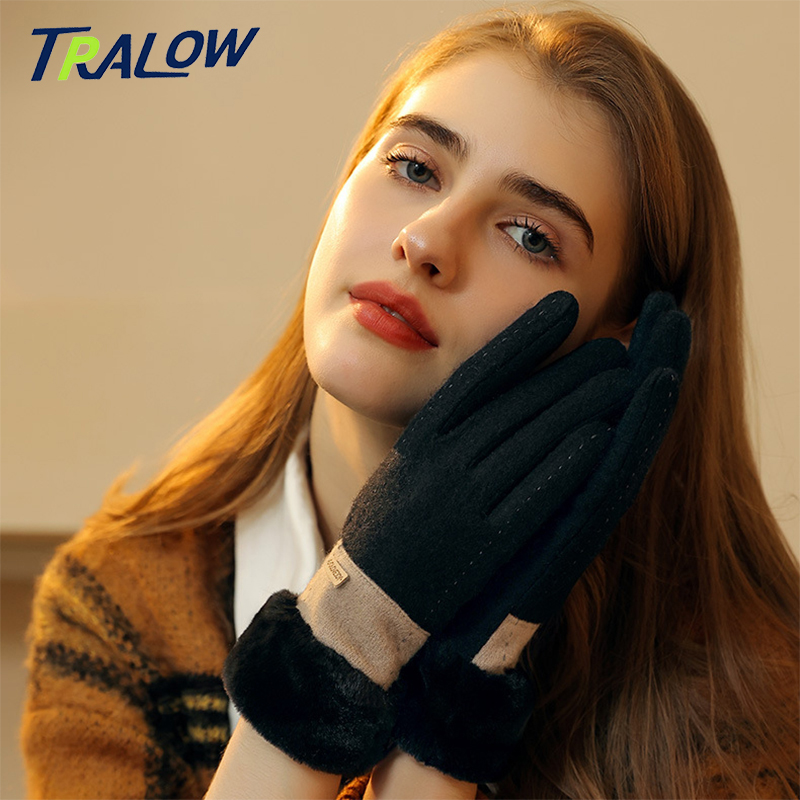 Wool Glove Lined - TRALOW Damen-Winter-Strickhandschuhe mit Touchscreen-Funktion und Stickerei,