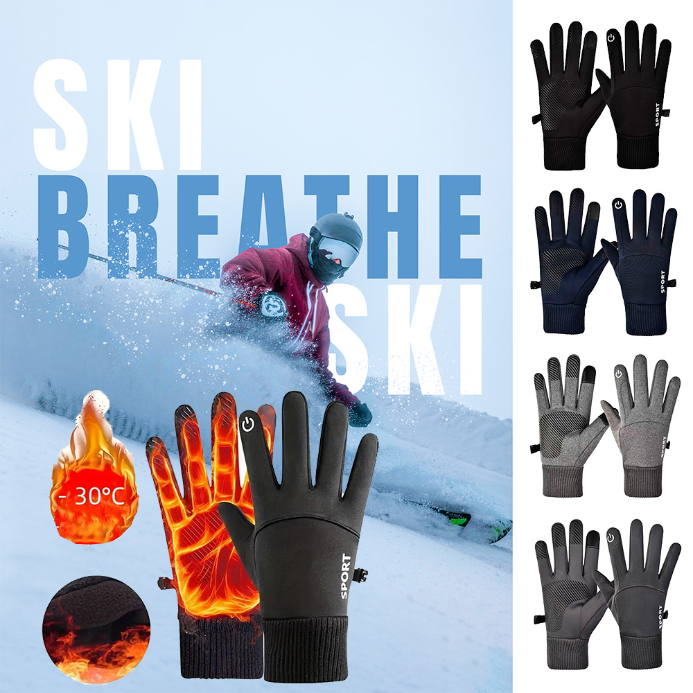 Ski Glove Waterproof - Winter-Fahrradhandschuhe, winddicht, dickes Fleece, Thermo-Vollfinger-Skihandschuhe, wasserdicht,