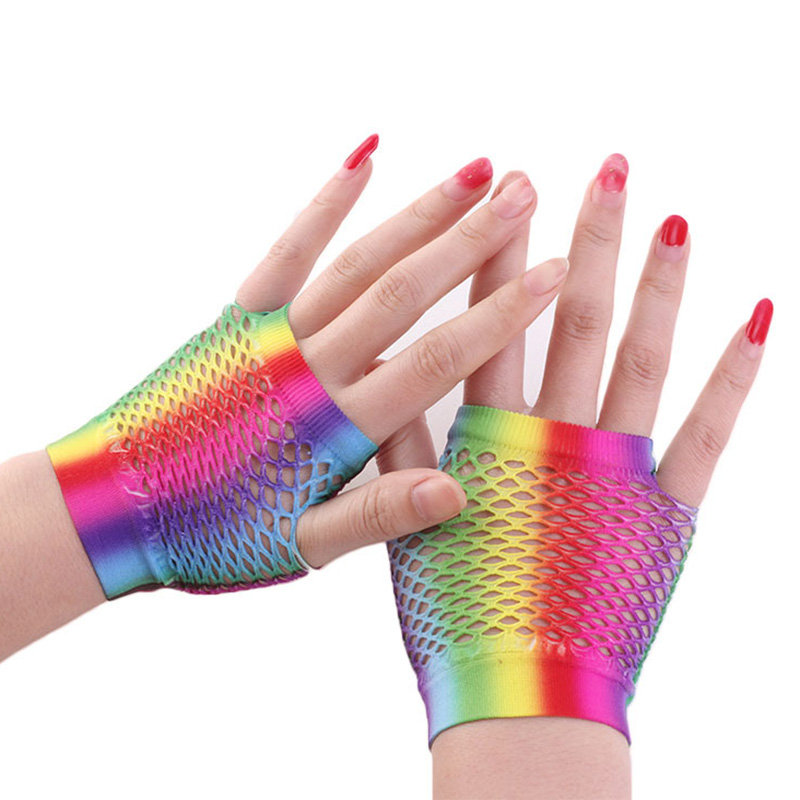 Fingerless Glove Knit - Damen Sexy Regenbogen Farbe Kurze Mesh