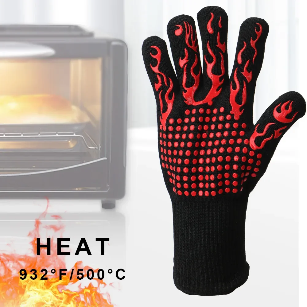 Oven Mitt Silicone - Flammhemmende, rutschfeste Grill-Feuerhandschuhe, Mikrowellenherdhandschuhe, Ofenhandschuhe, feuerfest,